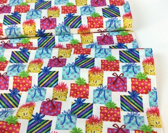 Birthday Presents White Fabric ~ Party Line Collection from Blank Quilting Fabrics, 100% Quilting Cotton