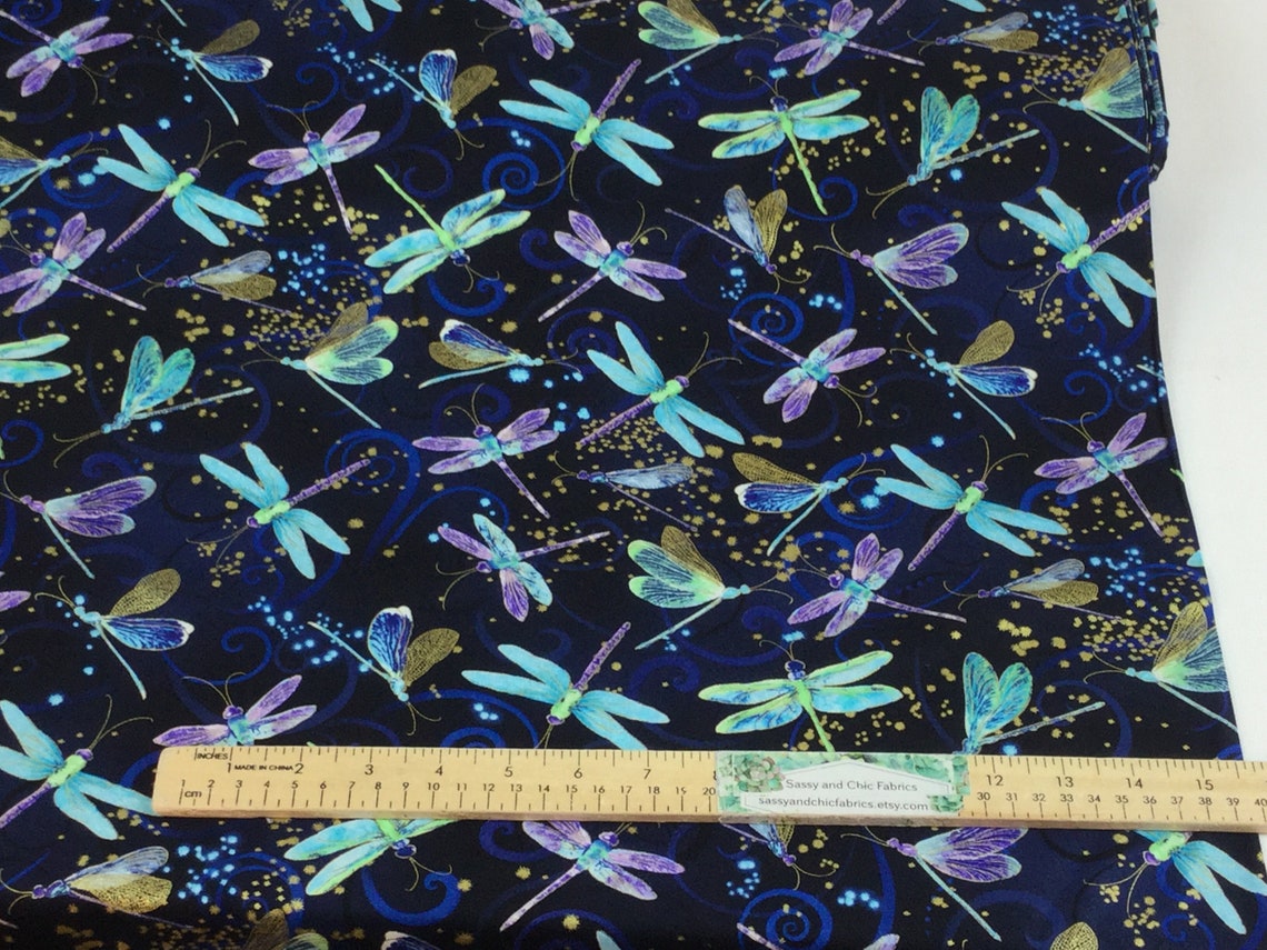 Dancing Dragonflies Navy Fabric Dragonfly Dance Collection Etsy