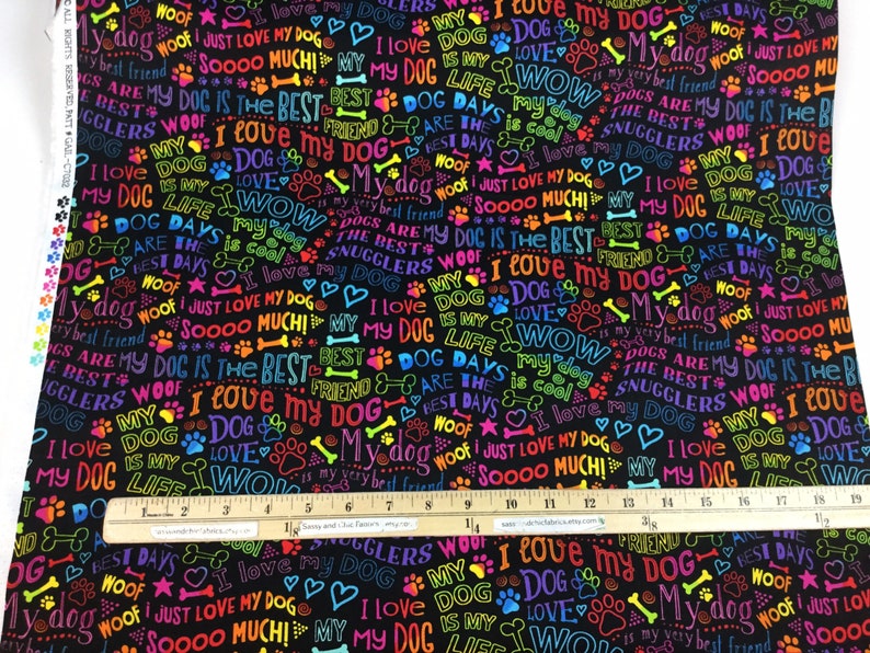 Dog Best Friends Rainbow Writing Bright Fabric Timeless Treasures