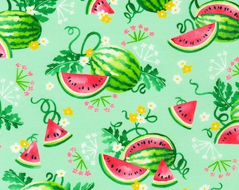 By the Yard ~ Watermelon Patch Mint Color, 100% Quilting Cotton ~ Sweetness Collection by Wishwell for Robert Kaufman