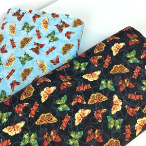 9 Dollars/Yard SALE ~ Butterfly Tossed Black or Blue Fabrics ~ Poppy Days Collection by Alexa Kate for StudioE Fabrics, 100% Cotton