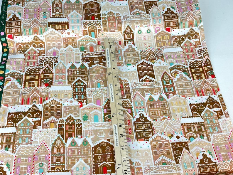 Gingerbread Houses 3 Colors: Cherry / Mint / Gingerbread Fabric Tinsel Town Collection from Wishwell, Robert Kaufman Fabrics, 100% Cotton image 5