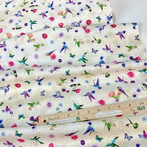 Hummingbirds Stone Background, 100% Lightweight Cotton Fabric ~ Desert Blooms by Elena Vladykina for Robert Kaufman Fabrics