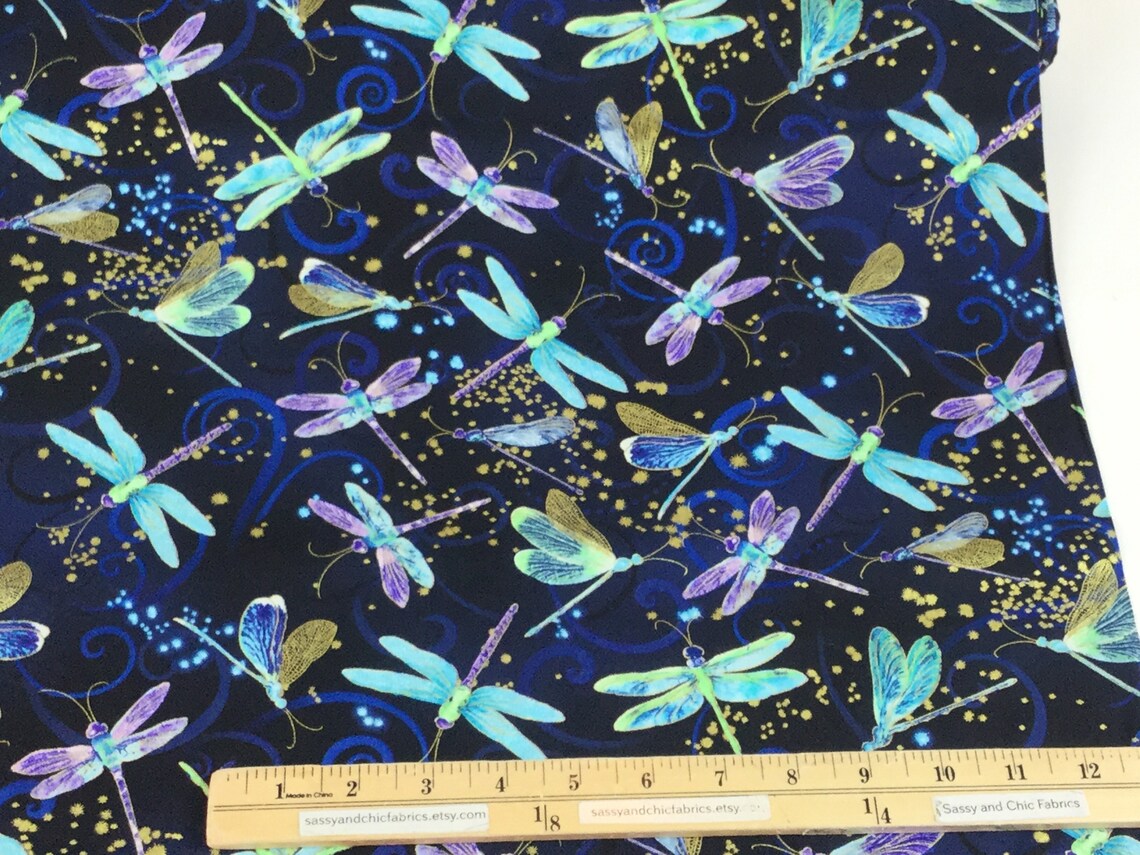Dancing Dragonflies Navy Fabric Dragonfly Dance Collection Etsy