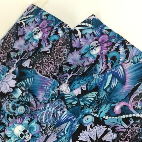 Skull Floral Butterfly Tattoo Multi Fabric ~ Last Dance Collection for Timeless Treasures Fabrics, 100% Quilting Cotton