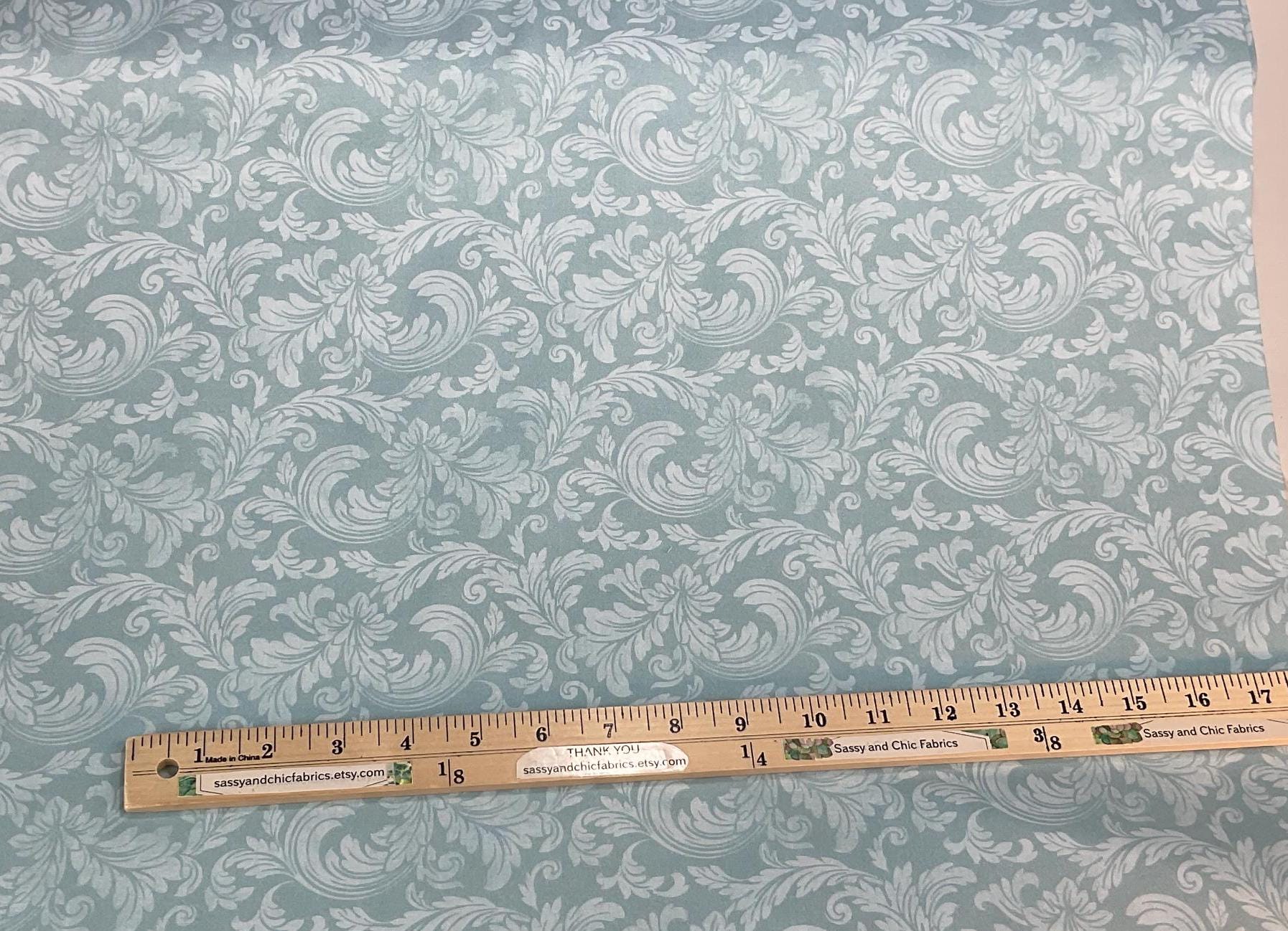 Tonal Acanthus Leaves 3 Colors: Sky/blue/cream Fabric, 100% Digital ...
