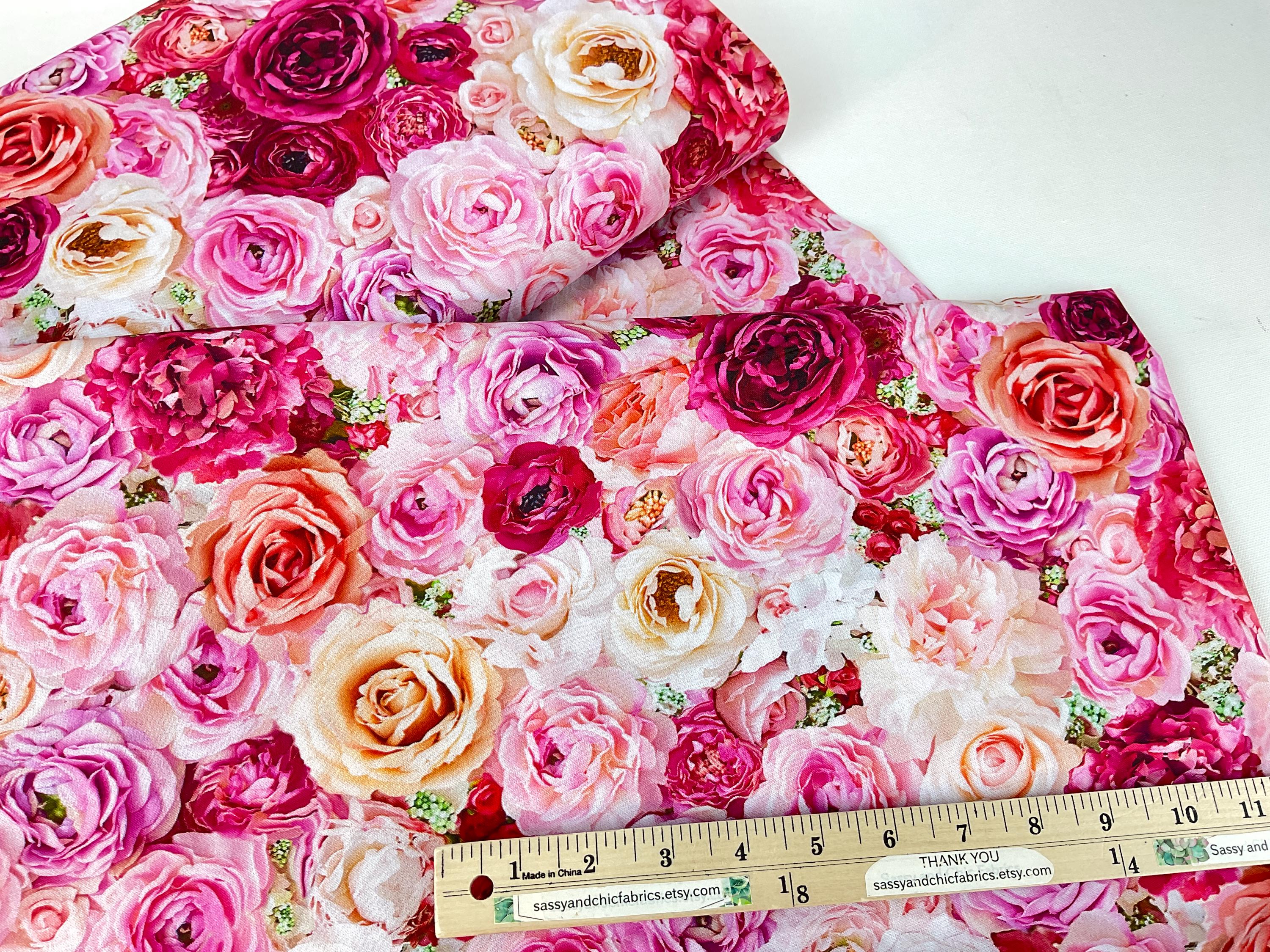 By FQ 18"by22" ~ Large Packed Roses Multi Color, 100% Cotton Fabric ...