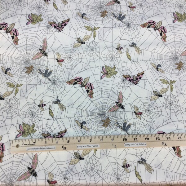 A Ghastlie Web Natural Fabric ~ Haunted House Ghastlies Collection from Alexander Henry, 100% Premium Quilting Cotton