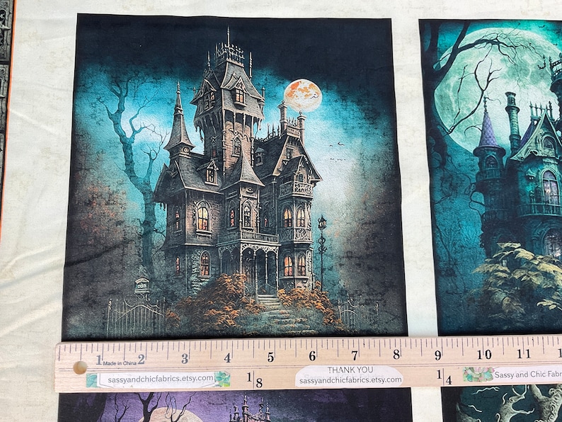36" Haunted House Picture Patches Panel 100% Cotton Fabric ...
