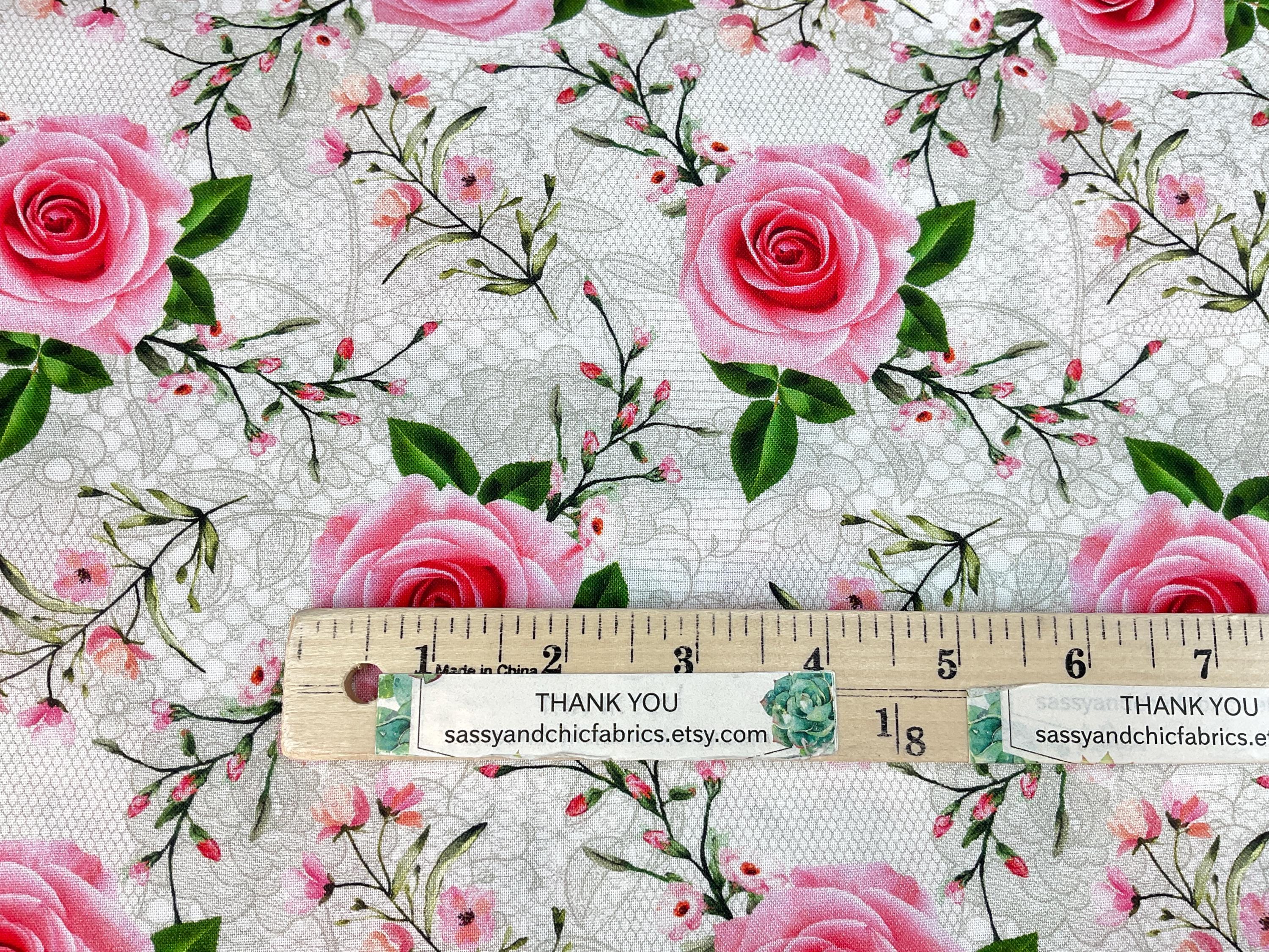 Roses on Lace Ecru Background, 100% Quilting Cotton Fabric ~ La Vie En ...