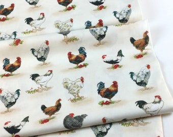 Chickens Country Fabric ~ by Mary Lake Thompson from Down on the Farm Collection for Robert Kaufman, 100% Quilting Cotton Fabric