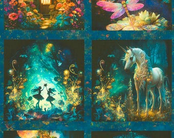 23” Night Fable Panel, 6 X (10.75”wide by 11”tall) Blocks, 100% Cotton Fabric ~ from Night Fable Collection by JK Stewart for Robert Kaufman