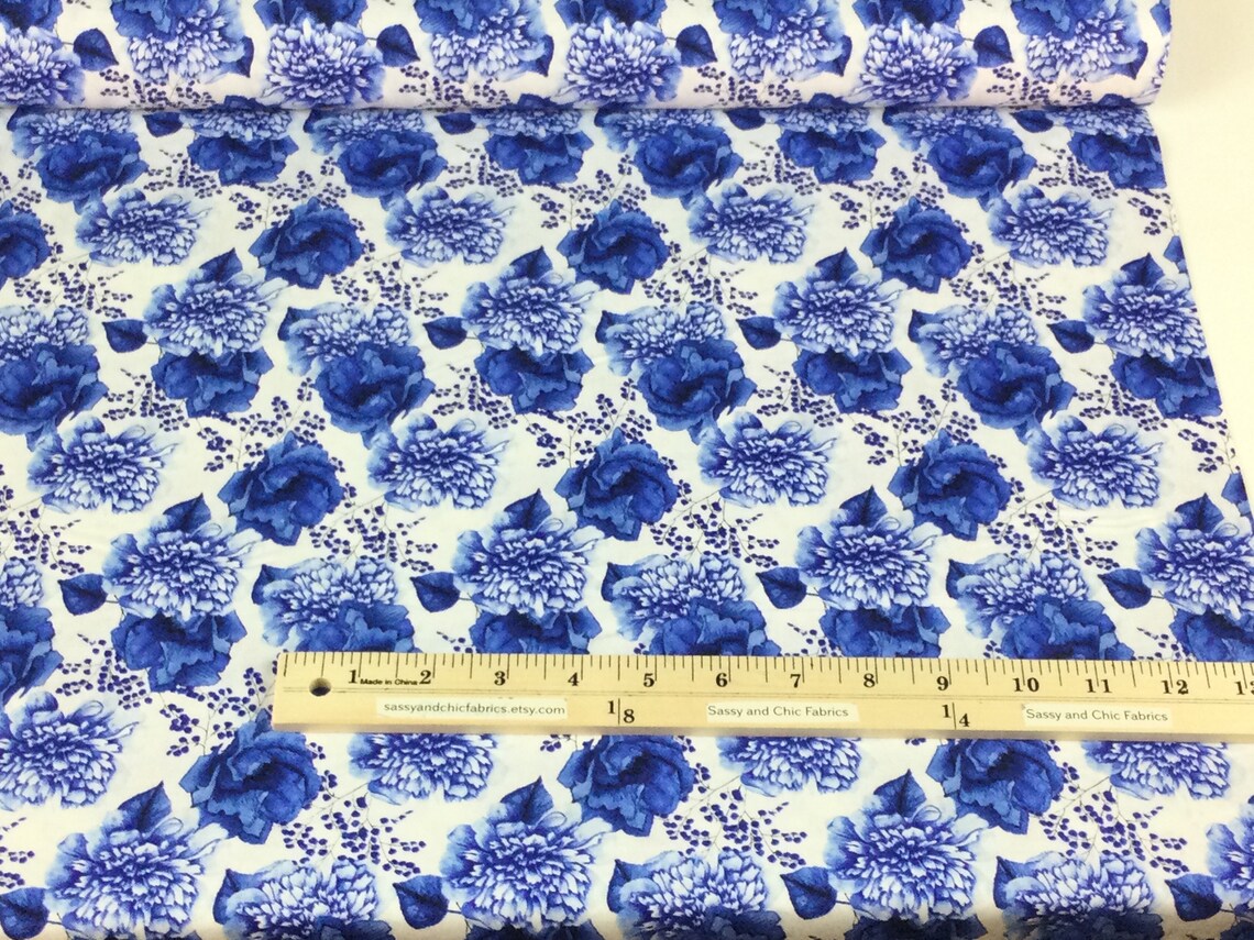 Roses Med Blue Fabric Blue Jubilee Collection by Jean Plout Etsy