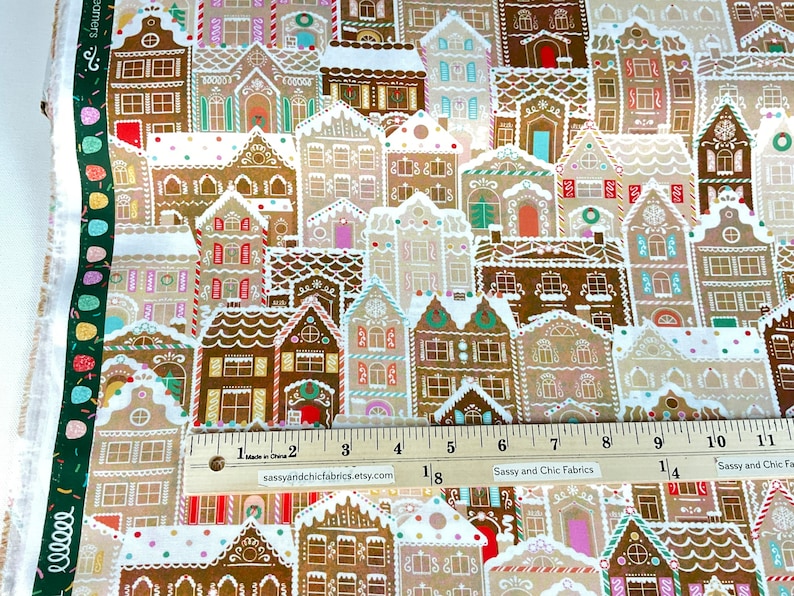 Gingerbread Houses 3 Colors: Cherry / Mint / Gingerbread Fabric Tinsel Town Collection from Wishwell, Robert Kaufman Fabrics, 100% Cotton image 6