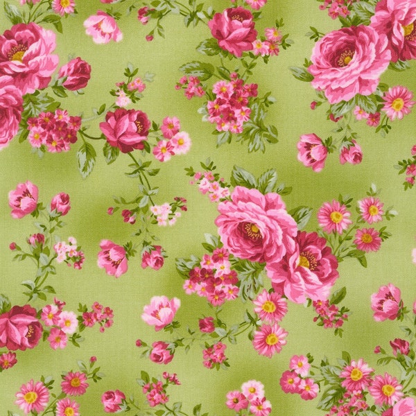 SAGE Color Small Rose Bouquets 100% Quilting Cotton Fabric ~ Flowerhouse: Bouquet of Roses Collection by Debbie Beaves for Robert Kaufman