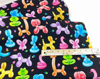 Balloon Animals Black Background 100% Cotton Fabric ~ Pop Culture Collection from Ink & Arrow for QT Fabrics