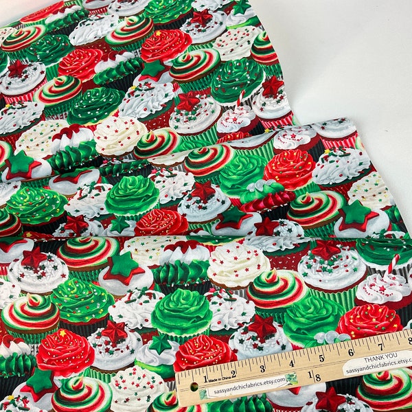 Festive Cupcakes Multi 100% Cotton Fabric ~ Sweet Holidays Collection from Kanvas Studio for Benartex Fabrics