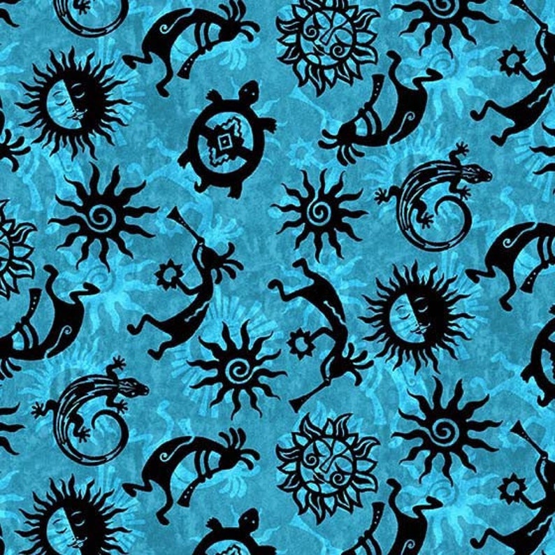 Kokopelli Sunrise 4 Colors Turquoise/ivory/clay/ochre Fabrics Etsy