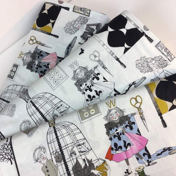 A Ghastlie Craft Snapdragon/ Natural/ Black and White Fabrics ~ The Ghastlies Collection from Alexander Henry, 100% Quilting Cotton Fabric