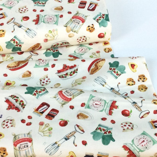 Just Like Granny' Cream Fabric ~ BAKE SALE by Louise Nisbe for Michael Miller, 100% Quilting Cotton