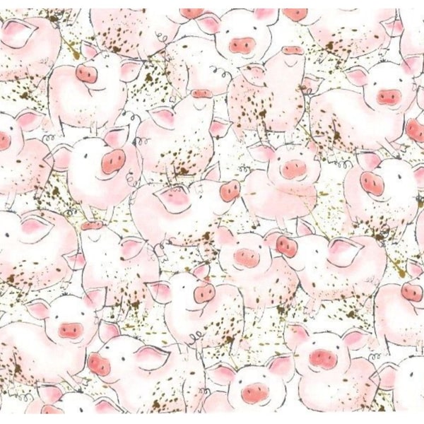 This Little Pig, Packed Pigs Pink Background, 100% Lightweight Quilting Cotton Fabric ~ Timeless Treasures Fabric