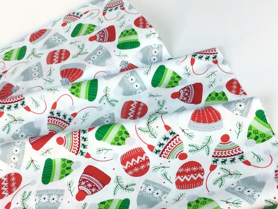 9 Dollars/Yard SALE ~Cozy Hats White Fabric ~ Keeping Cozy Collection from Benartex Fabrics, 100% Quilting Cotton