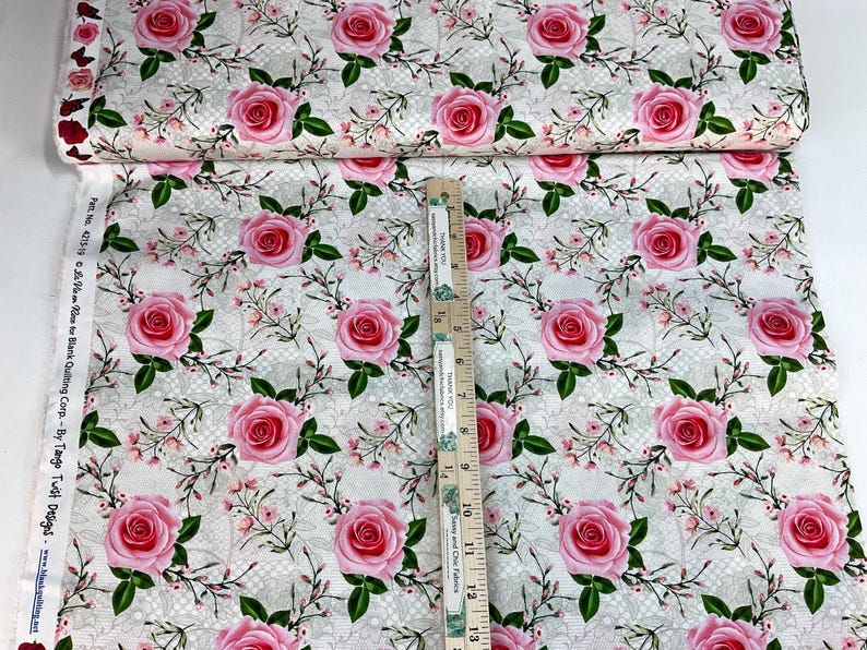Roses on Lace Ecru Background, 100% Quilting Cotton Fabric ~ La Vie En ...