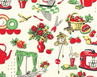 Fifties Kitchen Gadgets Cream Background, 100% Quilting Cotton Fabric ~ from Michael Miller Fabrics