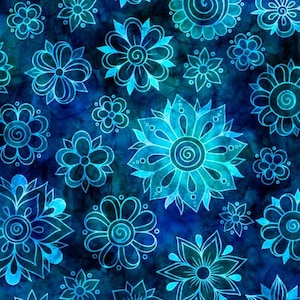 Flower Toss Water Color Cotton Fabric ~ Bohemian Dreams Collection by Dan Morris for QT Fabrics, 100% Quilting Cotton