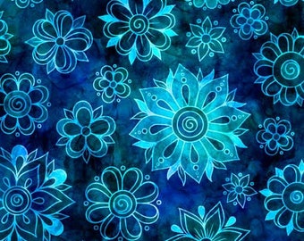 Flower Toss Water Color Cotton Fabric ~ Bohemian Dreams Collection by Dan Morris for QT Fabrics, 100% Quilting Cotton