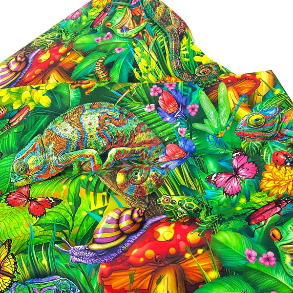 Jungle World Green Fabric ~ Fantastic Forest Collection by Ciro Marchetti for Robert Kaufman, 100% Lightweight Cotton Fabric