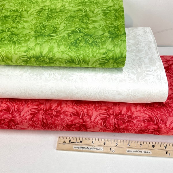 Packed Floral 3 Colors: White/ Green/ Red 100% Cotton Fabric ~ Morning Blossom Collection by Michel Design Works from Northcott Fabrics