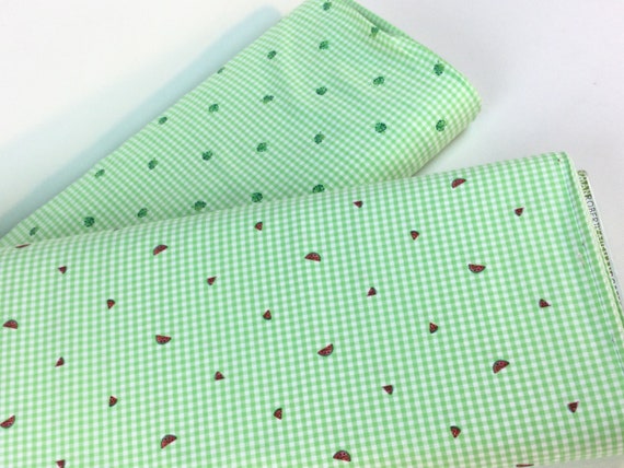 2 Fabrics: Tropical Leaves or Watermelon Sweet Pea Gingham, 100% Cotton Fabric ~ Carolina Shore Collection from Robert Kaufman