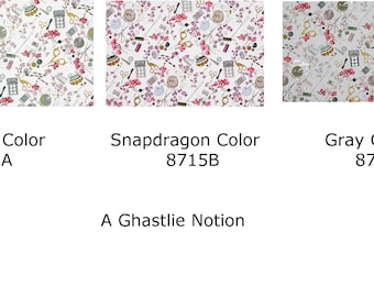 A Ghastlie Notion Natural/ Snapdragon/ Gray Fabrics ~ The Ghastlies Collection from Alexander Henry, 100% Quilting Cotton Fabric