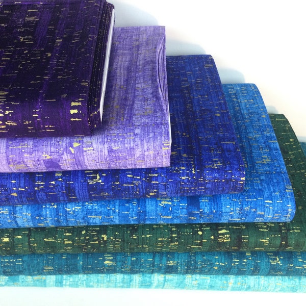 Uncorked 7 Colors: Purple/Lavender/ Royal/ True Blue/ Blue Spruce/ Turquoise/ Aqua Cotton Fabrics with Metallic Gold ~ from Windham Fabrics