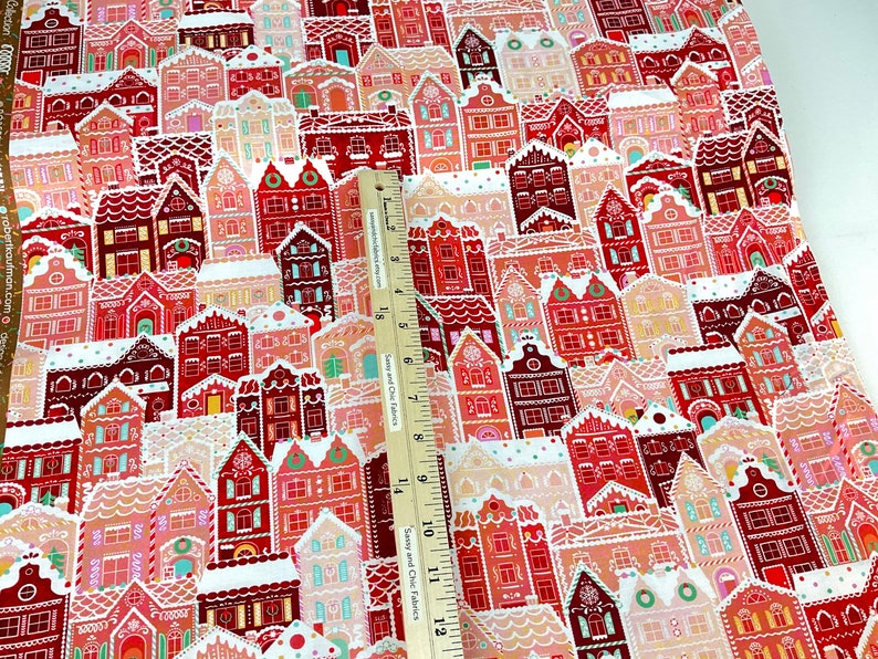 Gingerbread Houses 3 Colors: Cherry / Mint / Gingerbread Fabric Tinsel Town Collection from Wishwell, Robert Kaufman Fabrics, 100% Cotton image 9