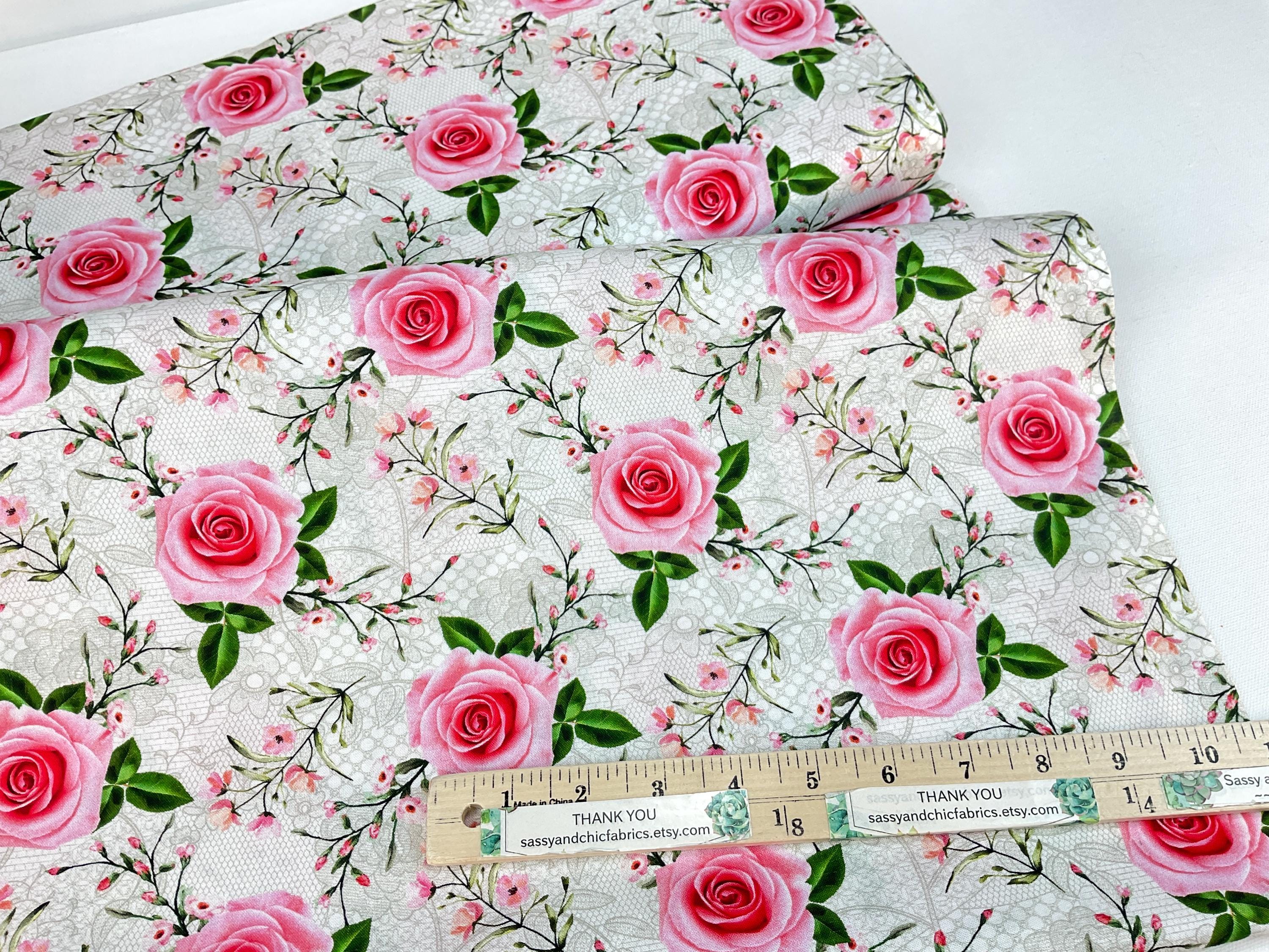 Roses on Lace Ecru Background, 100% Quilting Cotton Fabric ~ La Vie En ...