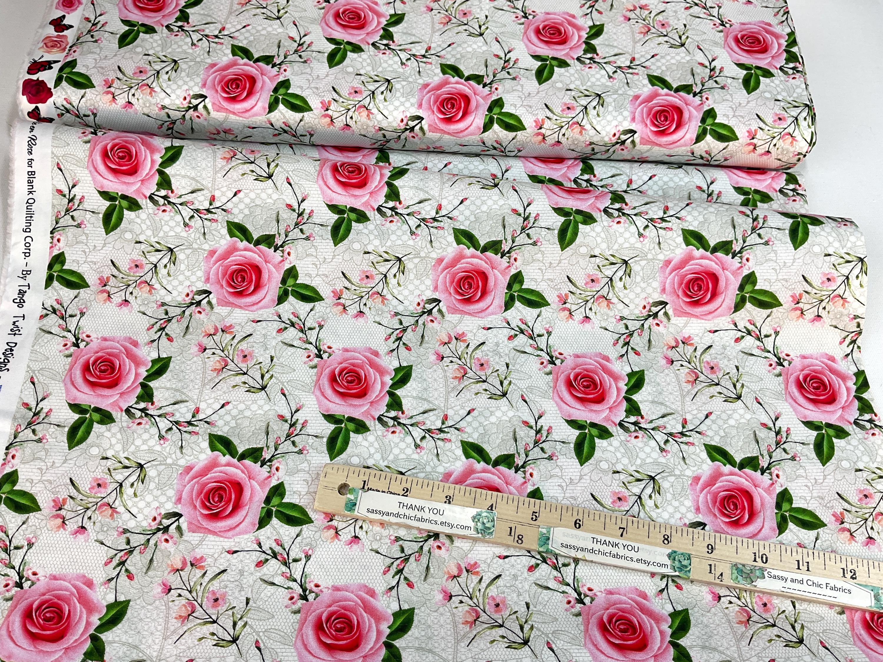 Roses on Lace Ecru Background, 100% Quilting Cotton Fabric ~ La Vie En ...