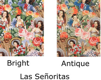Las Senoritas Pin Ups 2 Colors: Bright or Antique Color, 100% Quilting Cotton Fabric ~  Nicole's Prints for Alexander Henry Fabrics