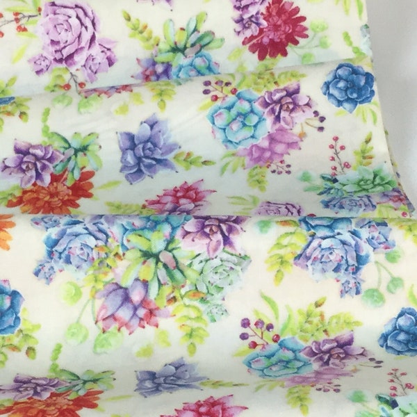 Succulent Garden Cream or Purple Cotton Fabric ~ Humming Along Collection by Nancy Mink for Wilmington Prints, 100% Cotton Fabric