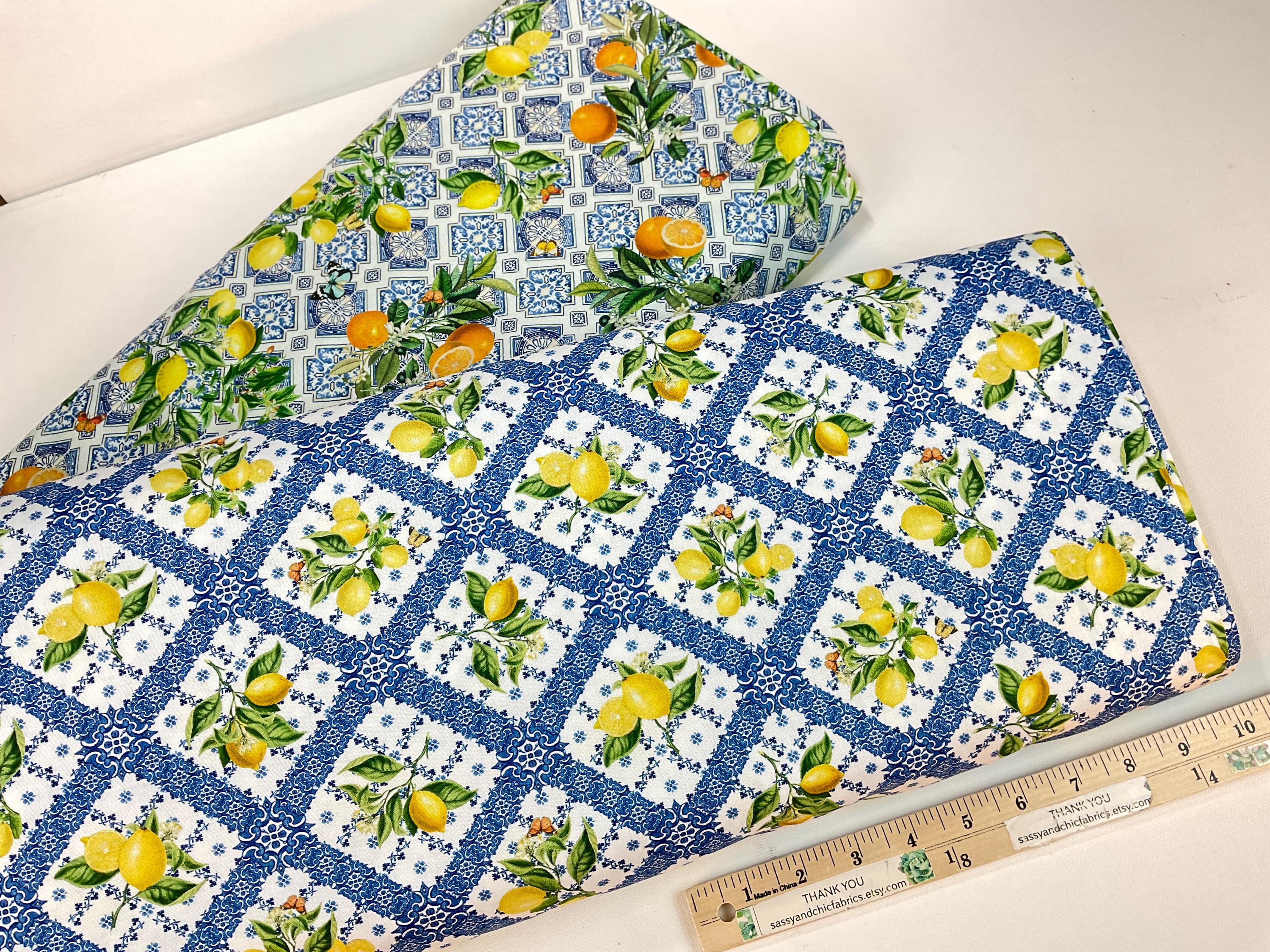 2 Fabrics: Italian Mural or Sicilian Tiles and Lemons, White Background  100% Quilting Cotton Fabric ~ Riviera Collection From Michael Miller - Etsy, image size:3000x2250