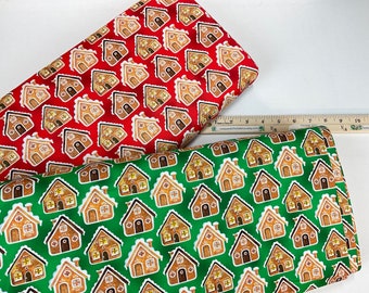 Gingerbread Houses Red or Green Background, 100% Cotton Fabric ~ Sugar and Spice Collection by Nicole Decamp for Benartex Fabrics
