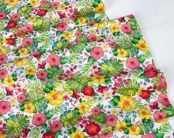 9 Dollars/ Yard SALE ~Tropical Paradise White Background, 100% Cotton Fabric ~ Fun in the Sun Collection from Benartex Fabrics