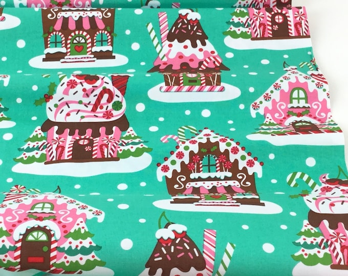 Gingerbread Houses Aqua Fabric From Christmas Time Collection for ...