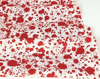Classic Horror Films Blood Splatter Red on White Background, 100% Quilting Cotton Fabric ~ from Robert Kaufman Fabrics