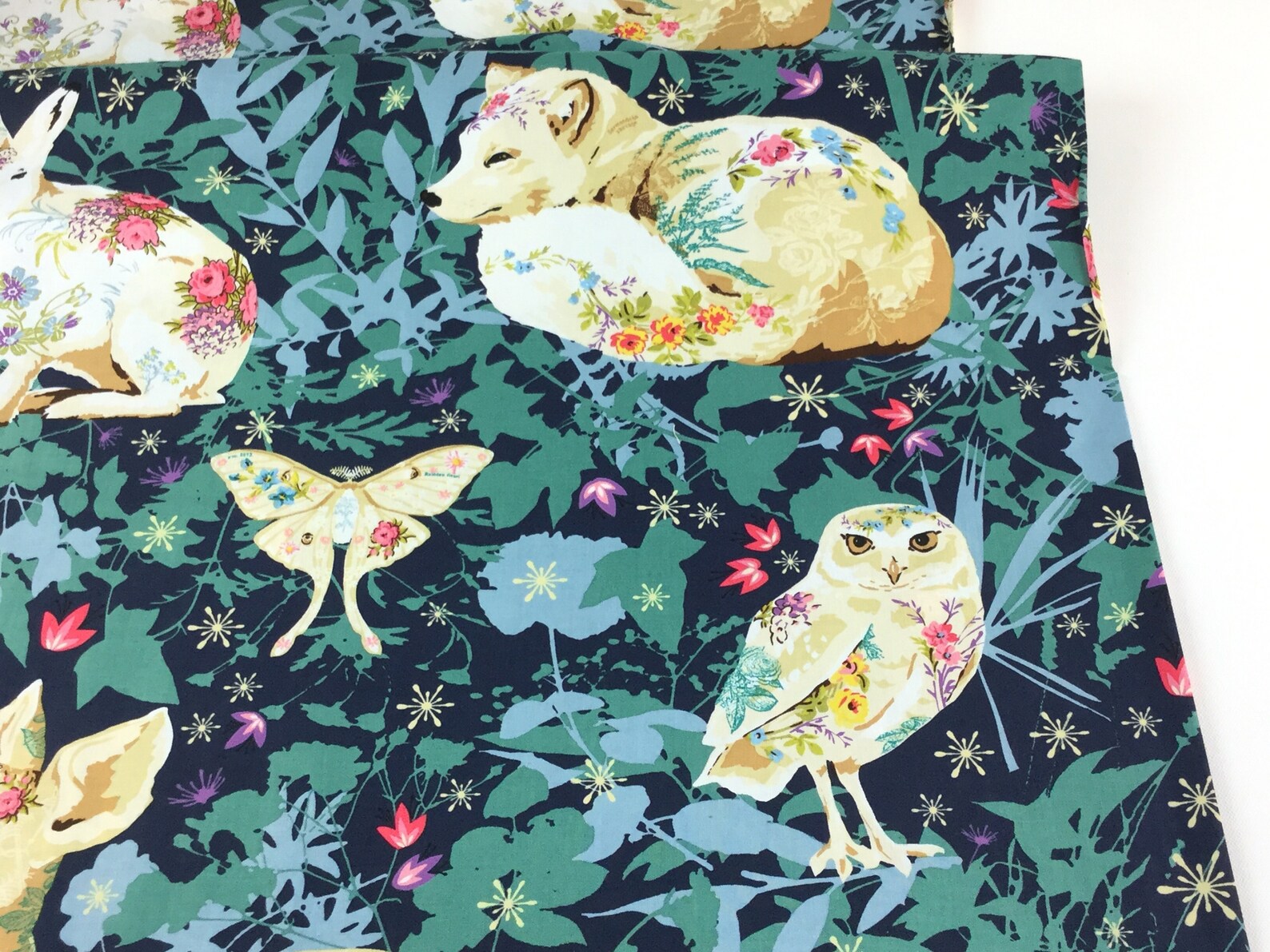 Enchanted Forest Navy Fabric LARGE PATTERN Land Art Etsy