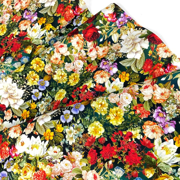 Garden Flowers Jewel Color Lightweight Quilting Cotton Fabric ~ Secret Garden Collection from Robert Kaufman Fabrics