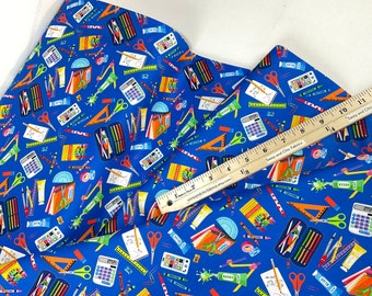 School Supplies Blue 100% Quilting Cotton Fabric ~ Back to School Collection from Michael Miller Fabrics
