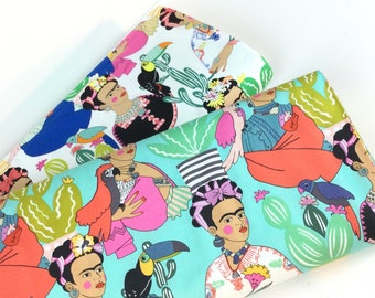 Frida con Las Plumas Aqua or Natural Fabrics ~ Folklorico Collection for Alexander Henry, 100% Quilting Cotton Fabric