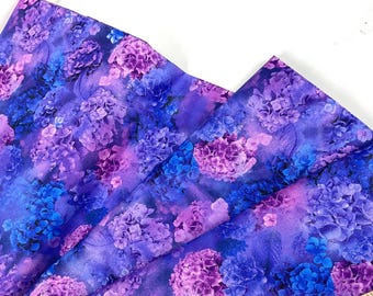 Purple Hydrangea Illusion, 100% Quilting Cotton Fabric ~ Midnight Bloom Collection by Chong-a Hwang, Timeless Treasures